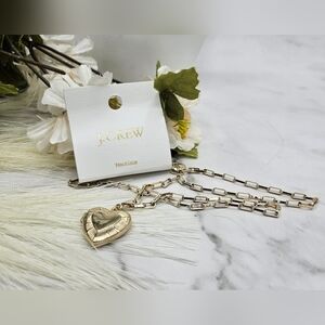 J Crew nwt gold tone Heart Locket Necklace Chain Link Charm 18" with 2" extender